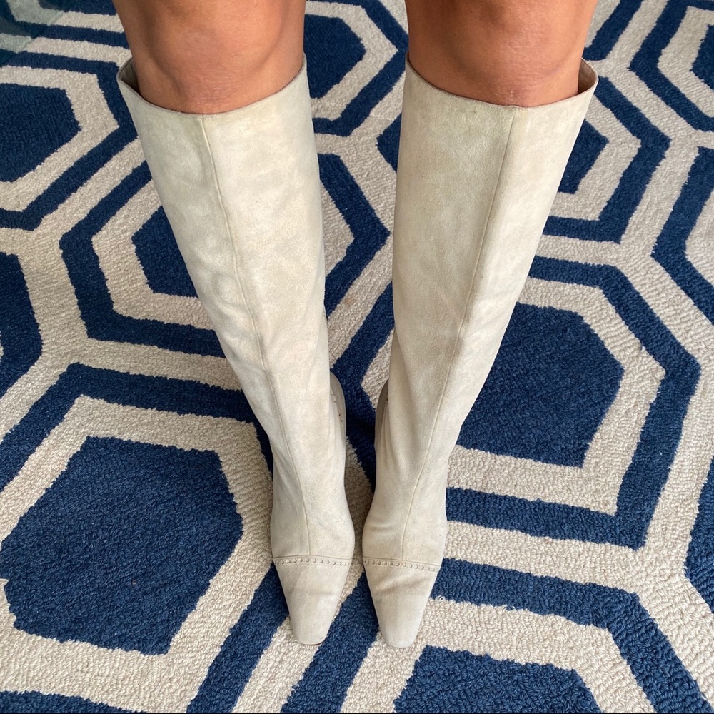 👢 MANOLO BLAHNIK TALL STONE SUEDE LEATHER BOOTS!